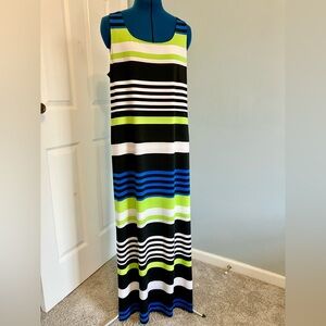 Jessica Howard Vibrant Striped Maxi Dress - Blue, Green, Black, White